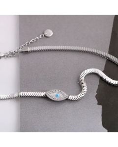 Fashion Plating Inlay Artificial Diamond Eye Titanium Steel Necklace Colorza