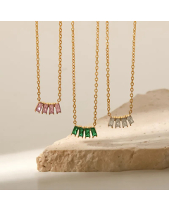 Temperament Inlay Zircon Square Stainless Steel Pendant Necklace 