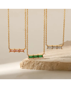 Fashion Inlay Zircon Square Stainless Steel Pendant Necklace 