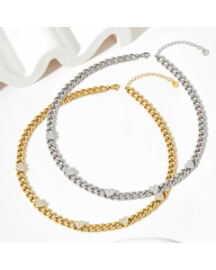 Streetwear Plating Inlay Zircon Heart Shape Stainless Steel Bracelet Necklace Colorza