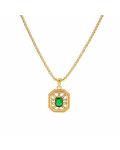 Elegant Square Stainless Steel Inlay Zircon Pendant Necklace Colorza