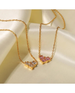 Elegant Inlay Zircon Heart Shape Stainless Steel Pendant Necklace Colorza