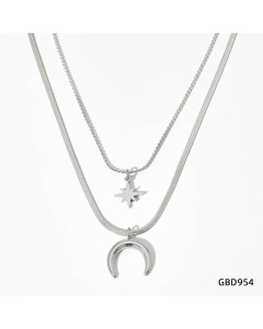 Fashion Crescent Pendent Stainless Steel Plating Layered Necklaces Colorza