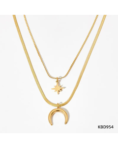 Fashion Crescent Pendent Stainless Steel Plating Layered Necklaces Colorza