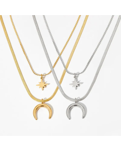 Fashion Crescent Pendent Stainless Steel Plating Layered Necklaces Colorza
