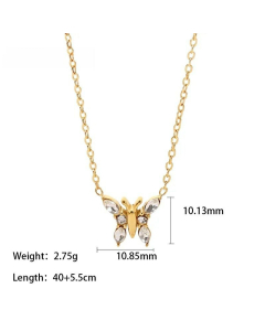 Fashion Inlay Zircon Butterfly Stainless Steel Pendant Necklace Colorza