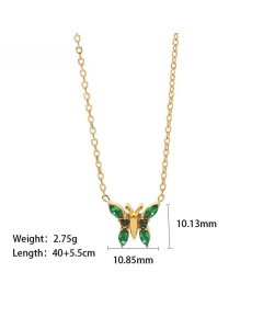 Fashion Inlay Zircon Butterfly Stainless Steel Pendant Necklace Colorza