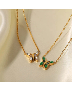 Fashion Inlay Zircon Butterfly Stainless Steel Pendant Necklace Colorza