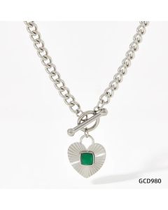 Retro Heart Shape Plating Inlay Agate Pendant Titanium Steel Necklace Colorza