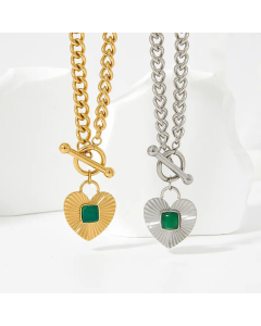Retro Heart Shape Plating Inlay Agate Pendant Titanium Steel Necklace Colorza