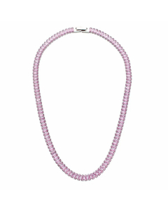 Fashion Plating Inlay Zircon Square Stainless Steel Necklace Wholesale-Steel Color-Pink