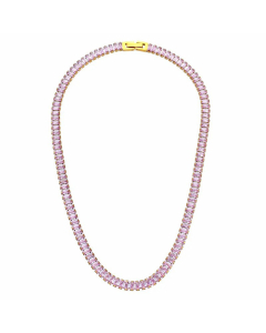 Fashion Plating Inlay Zircon Square Stainless Steel Necklace Wholesale-Gold Color-Pink