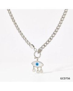 Fashion Plating Devil's Eye Titanium Steel Inlay Shell Pendant Necklace Colorza