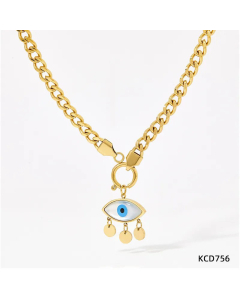 Fashion Plating Devil's Eye Titanium Steel Inlay Shell Pendant Necklace Colorza