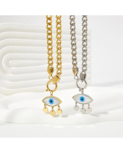 Fashion Plating Devil's Eye Titanium Steel Inlay Shell Pendant Necklace Colorza