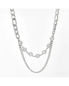 Fashion Plating Inlay Zircon Round Stainless Steel Necklace Colorza