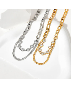 Fashion Plating Inlay Zircon Round Stainless Steel Necklace Colorza