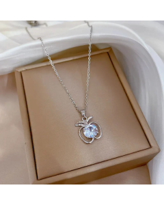 Pastoral Cross Flower Apple Pendent Titanium Steel Inlay Rhinestones Necklace Colorza