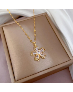 Minimalism Flower Angel Zircon Inlaid Pendent Stainless Steel Necklace Colorza