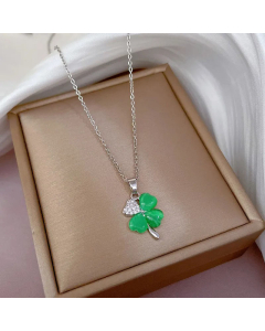 Refined  Four-Leaf Clover Fox Fish Pendant Stainless Steel Plating Zircon Necklace Colorza