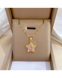 Exquisite Stars Heart Tassel Geometric Inlaid Zircon Pendant Titanium Steel Necklace