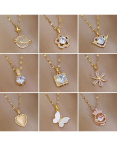 0.99 Pastoral Cross Flower Apple Pendent Titanium Steel Inlay Rhinestones Necklace Colorza