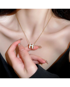 Fashion Enamel Letter H PendentTitanium Steel Plating Necklace Colorza