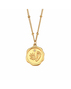 Fashion Round Baby Footprint Stainless Steel Plating Inlay Zircon Pendant Necklace Colorza