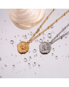 Fashion Round Baby Footprint Stainless Steel Plating Inlay Zircon Pendant Necklace Colorza