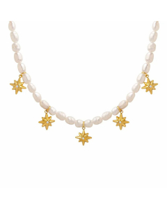 Elegant Star Tassel Titanium Steel Pearl Gold Plated Zircon Choker Colorza