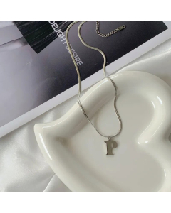 Plain Solid Color 26 Letter Titanium Steel Pendant Necklace Colorza