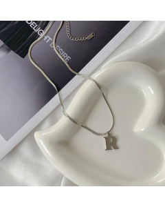 Plain Solid Color 26 Letter Titanium Steel Pendant Necklace Colorza