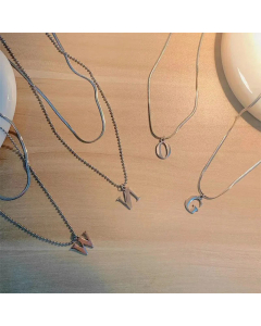 Plain Solid Color 26 Letter Titanium Steel Pendant Necklace Colorza