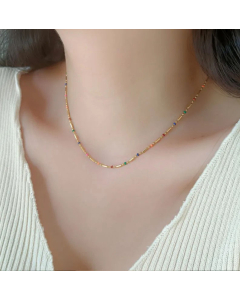 Fashion Colourful Beaded Titanium Steel Gold Plated Necklace Colorza