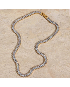 Super Flashing Square Zircon Chain Necklace Stainless Steel Plating Necklace Colorza