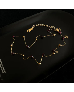 Vintage Style Gold Plated Glass Round Beads Choker Titanium Steel Necklace