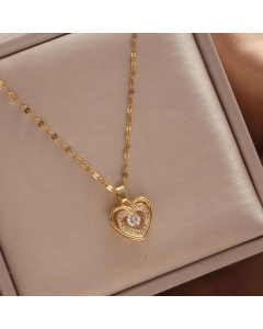 Sweet Heart Shape Animal Deer Pendent Titanium Steel Inlay Zircon Necklace Colorza