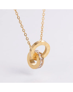 Classic Round Stainless Steel Inlay Artificial Diamond Pendant Necklace Colorza