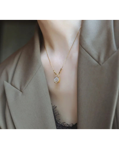Cute Square Smiley Face Titanium Steel Gold Plated Shell Pendant Necklace