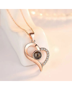 Sweet Gold Plated Inlay Zircon Heart Shape Titanium Steel Pendant Necklace Colorza
