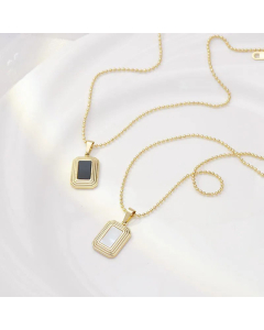 Minimalism Square Shell Inlaid Titanium Steel Plating Necklace