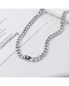 Fashion Square Inlaid Gemstone Titanium Steel Plating Rhinestones Necklace-Steel Color-Black