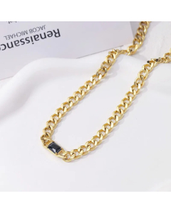 Fashion Square Inlaid Gemstone Titanium Steel Plating Rhinestones Necklace-Gold Color-Black