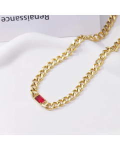 Fashion Square Inlaid Gemstone Titanium Steel Plating Rhinestones Necklace-Gold Color-Red