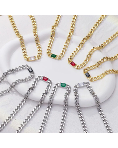Fashion Square Inlaid Gemstone Titanium Steel Plating Rhinestones Necklace