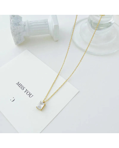 Elegant Square Plating Rhinestones Stainless Steel Pendant Necklace