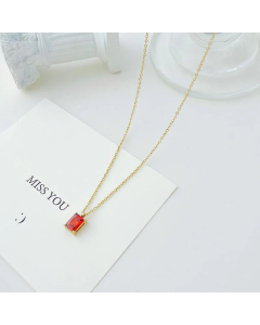 Elegant Square Plating Rhinestones Stainless Steel Pendant Necklace