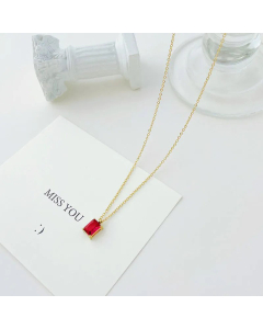 Elegant Square Plating Rhinestones Stainless Steel Pendant Necklace