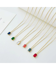 Elegant Square Plating Rhinestones Stainless Steel Pendant Necklace
