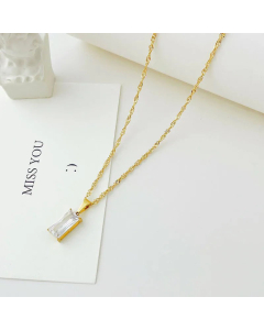 Minimalism Rectangle Plating Rhinestones Titanium Steel Pendant Necklace